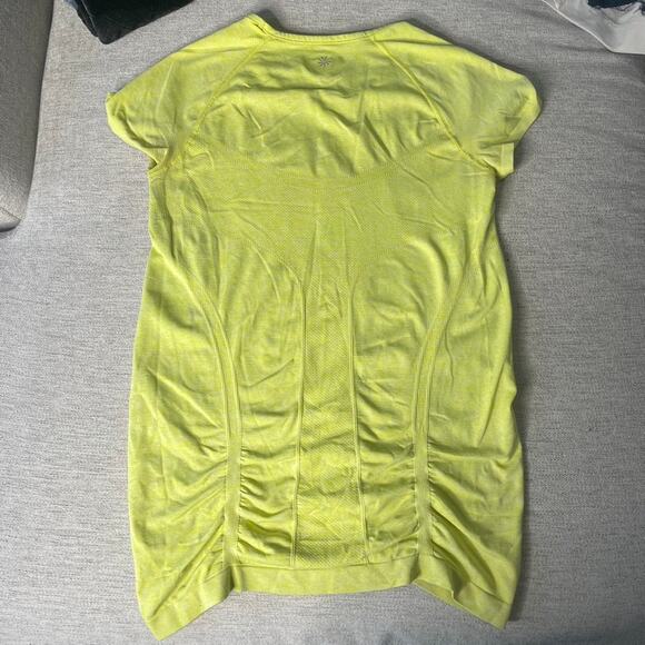 ATHLETA Large Neon‎ Yellow Scrunch Athletic Stretchy Short Sleeve Crewneck Top - Picture 4 of 4